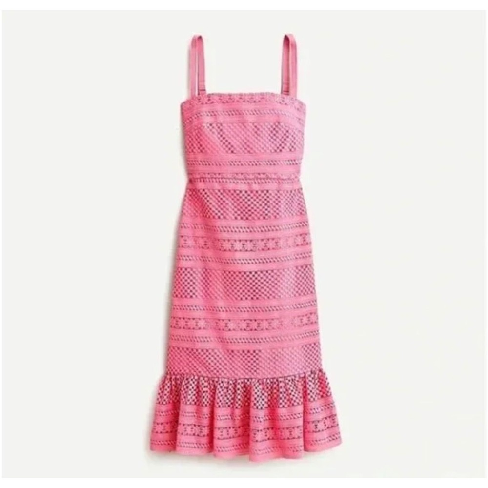 J.‎ Crew Dress Womens 8 Pink Lace Fit and Flare Midi Wedding Guest Bright Resort